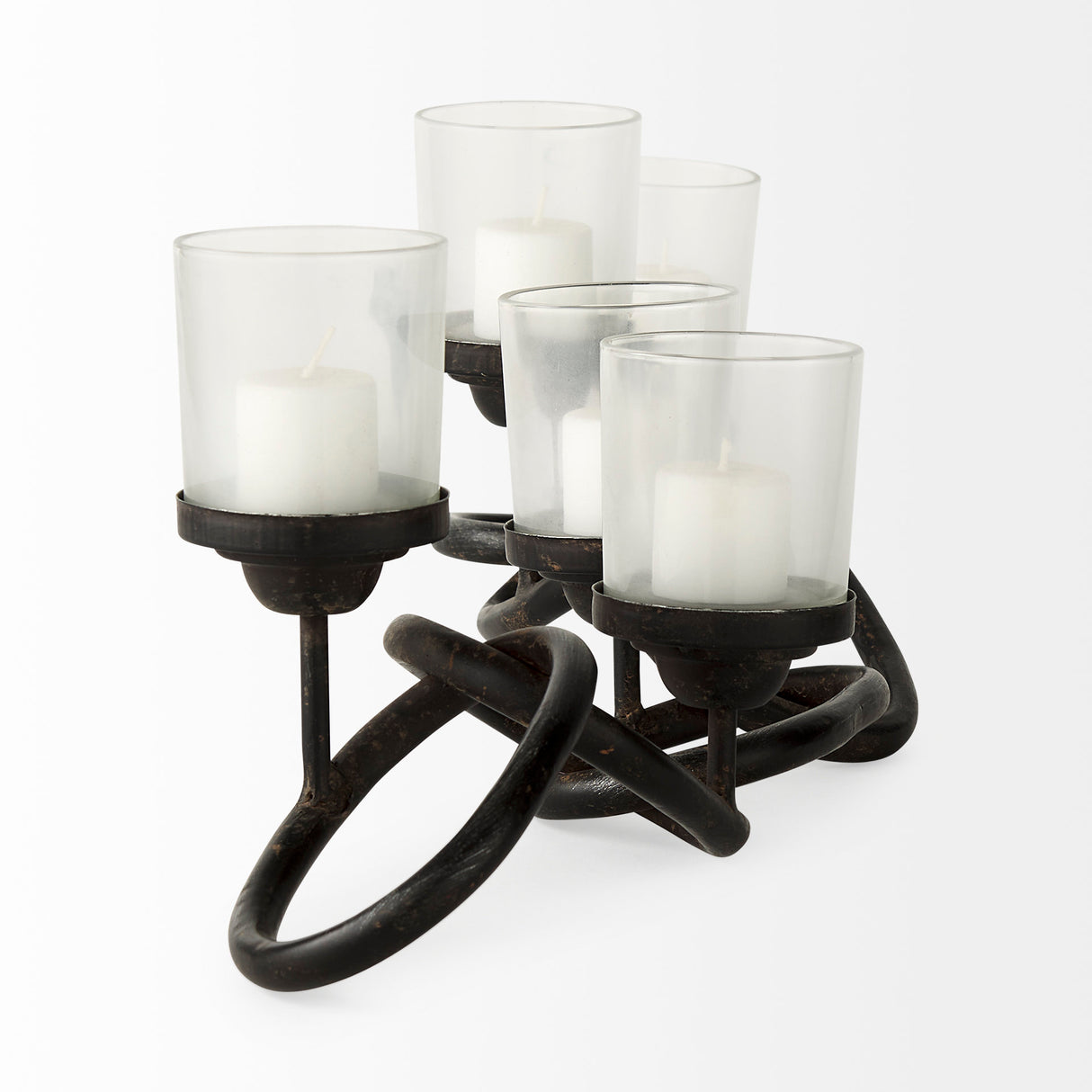 Quito Black Metal Chain-Link Five Candle Table Candle Holder from Mercana - Luna Furniture