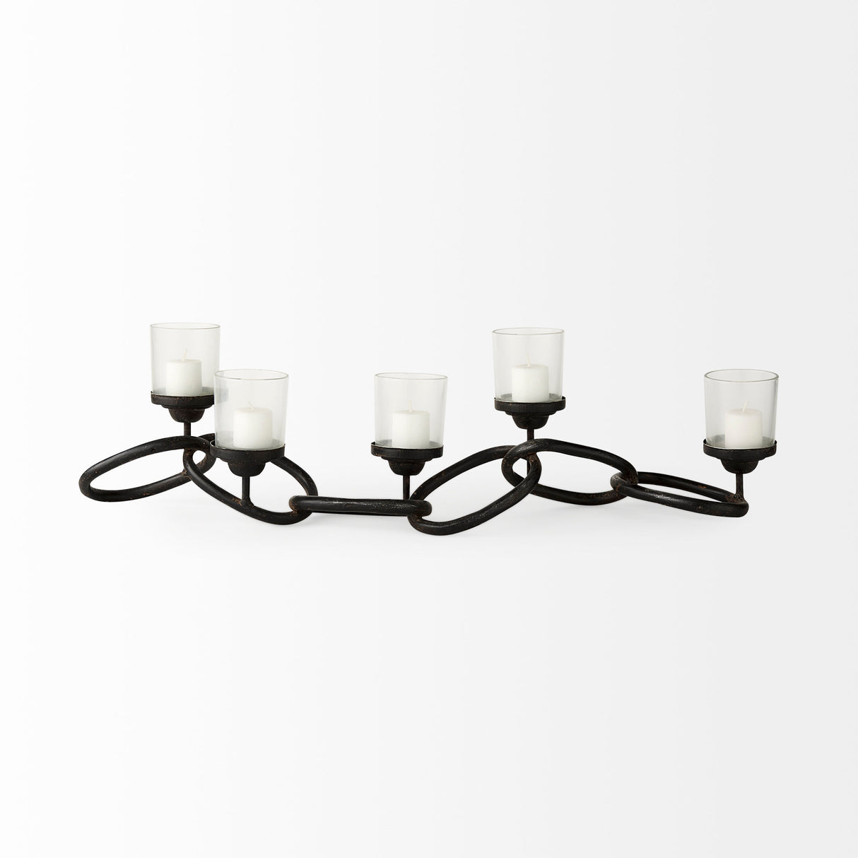 Quito Black Metal Chain-Link Five Candle Table Candle Holder from Mercana - Luna Furniture