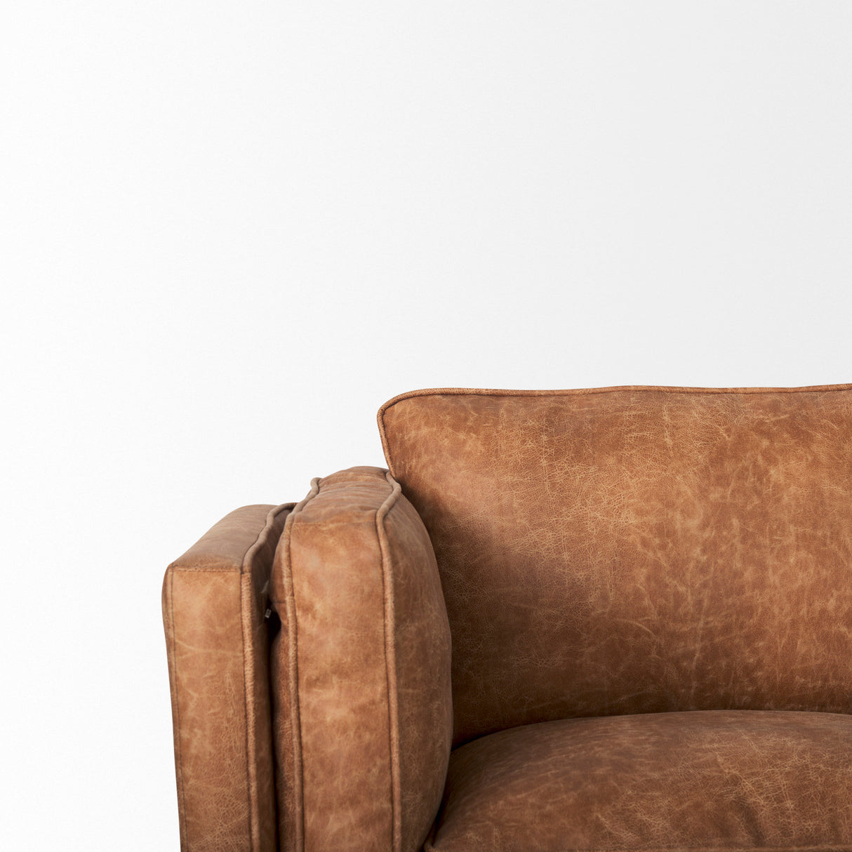 Brooks 90.2L x 34.8W x 33.5H Cognac Brown Faux Leather Three Seater Sofa W/ Medium Brown Wooden Legs from Mercana - Luna Furniture