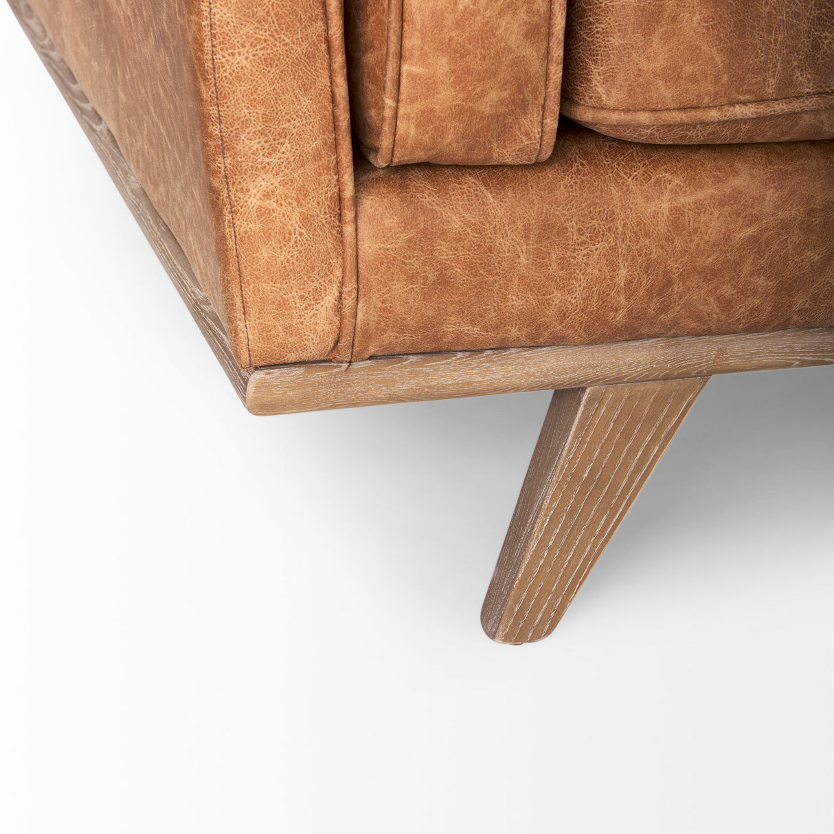 Brooks 90.2L x 34.8W x 33.5H Cognac Brown Faux Leather Three Seater Sofa W/ Medium Brown Wooden Legs from Mercana - Luna Furniture
