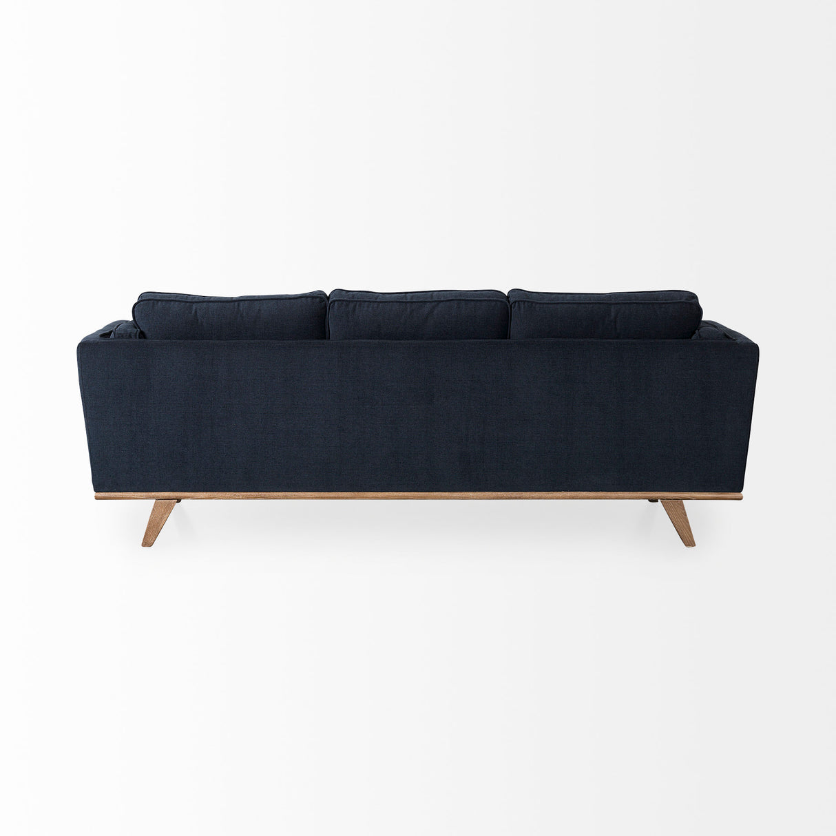 Brooks 90.2L x 34.8W x 33.5H Navy Blue Fabric Three Seater Sofa W/ Medium Brown Wooden Legs from Mercana - Luna Furniture
