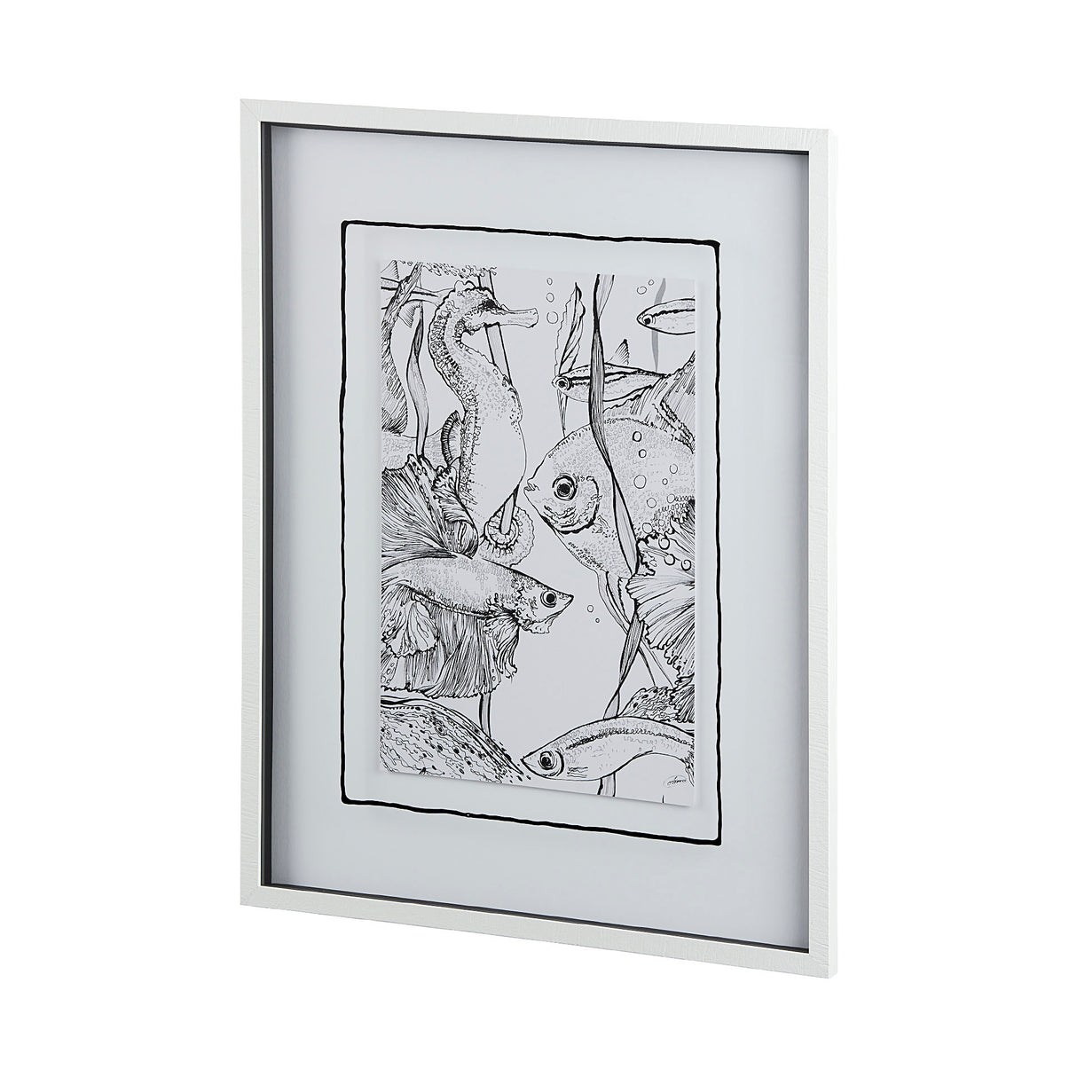 Fish White by Mercana Studio a Hand Embellished Textured Framed Art Print Matted under Glass from Mercana - Luna Furniture
