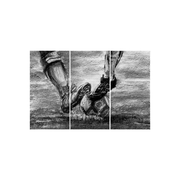 Sports collection Soccer-S 3 Piece Triptych by Mercana Studio a Hand Embellished Textured Canvas