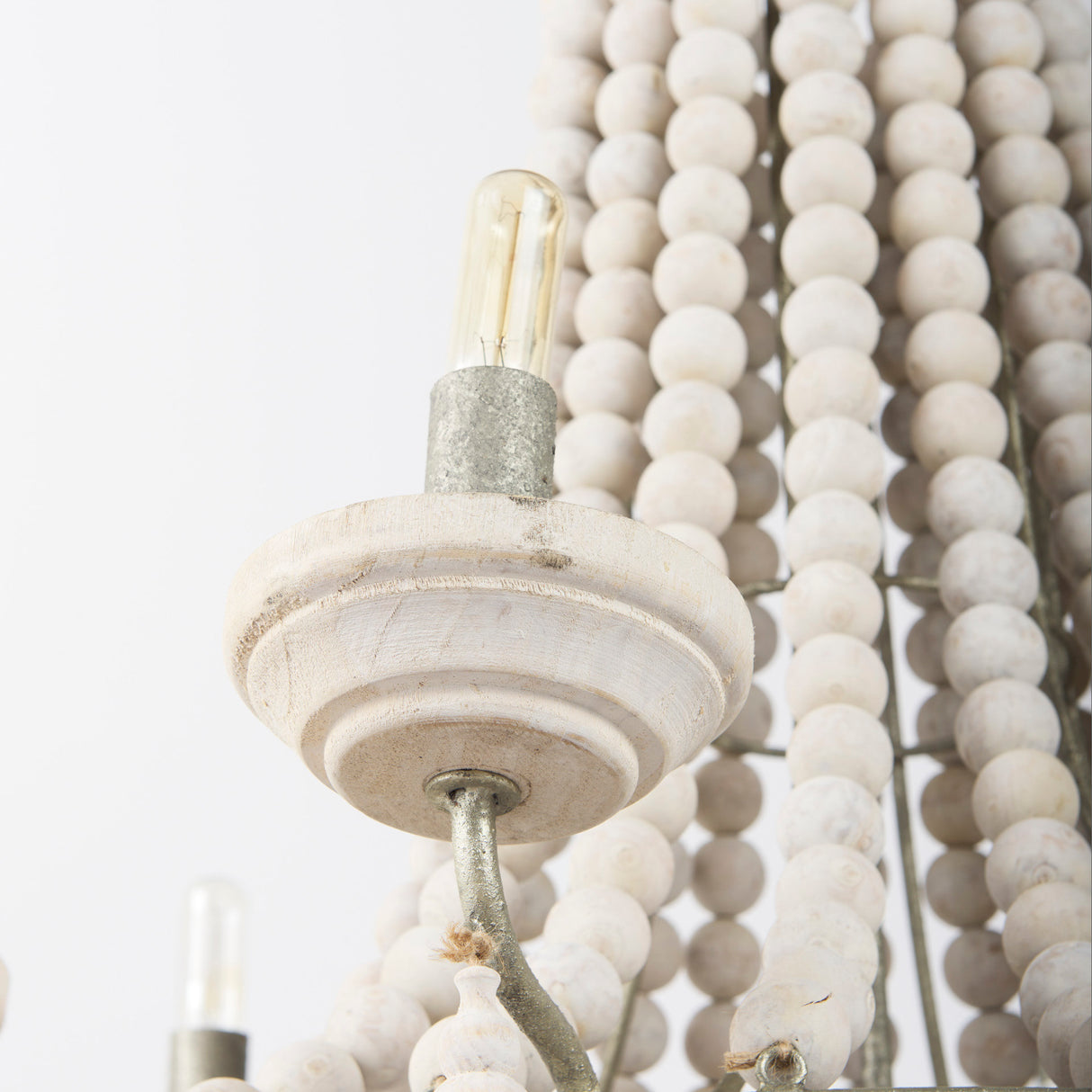 Phillum (29"x37") Silver Metal Chassis and White Wood Beaded Six Bulb Chandelier from Mercana - Luna Furniture