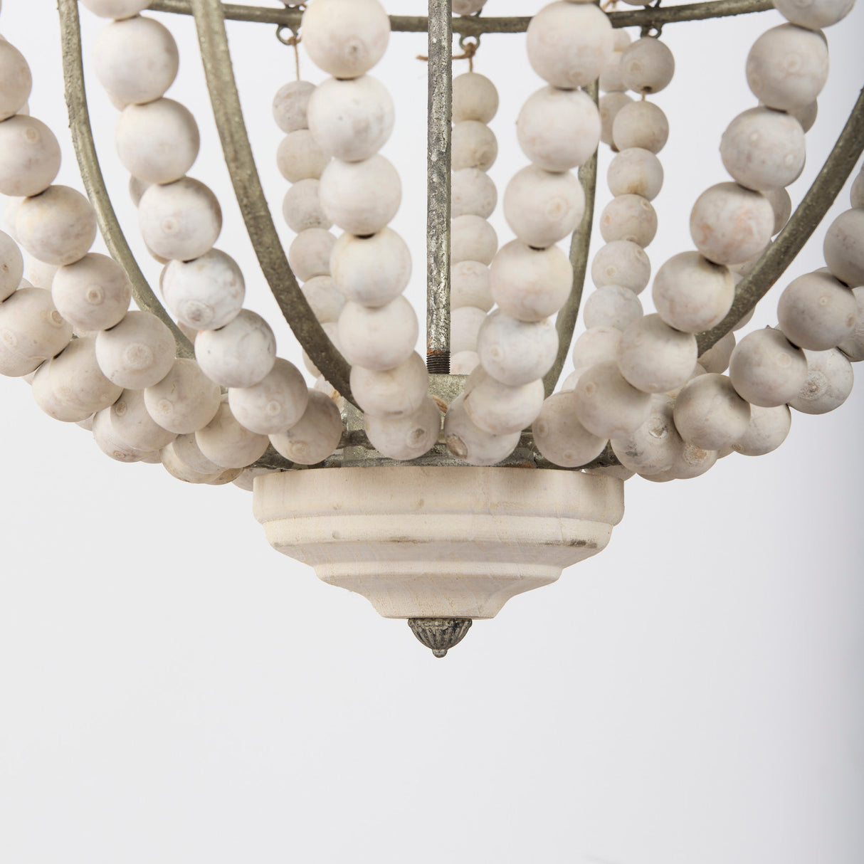 Phillum (29"x37") Silver Metal Chassis and White Wood Beaded Six Bulb Chandelier from Mercana - Luna Furniture