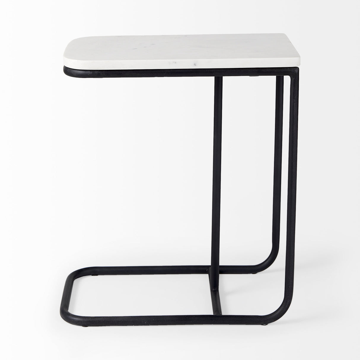 Kyra 12.0L x 20.0W x 23.0H White Marble Top W/Black Iron Frame C-Shaped End and Side Table from Mercana - Luna Furniture