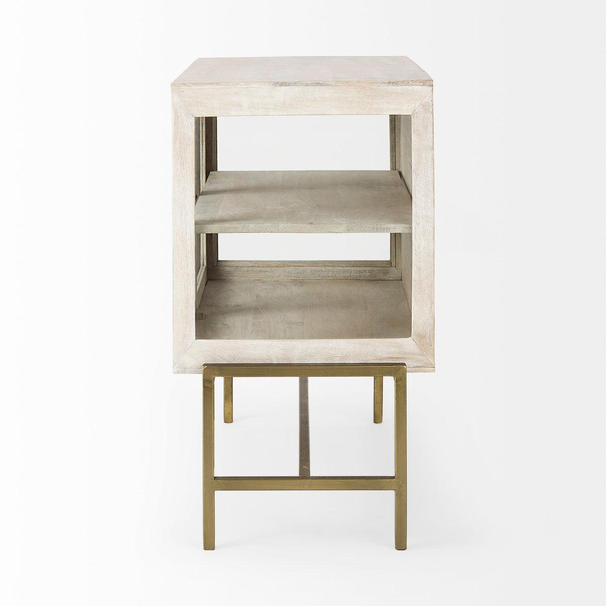 Arelius 36L x 18W x 32H White Wood, Gold Metal Base w/ 2 Glass Doors Accent Cabinet from Mercana - Luna Furniture