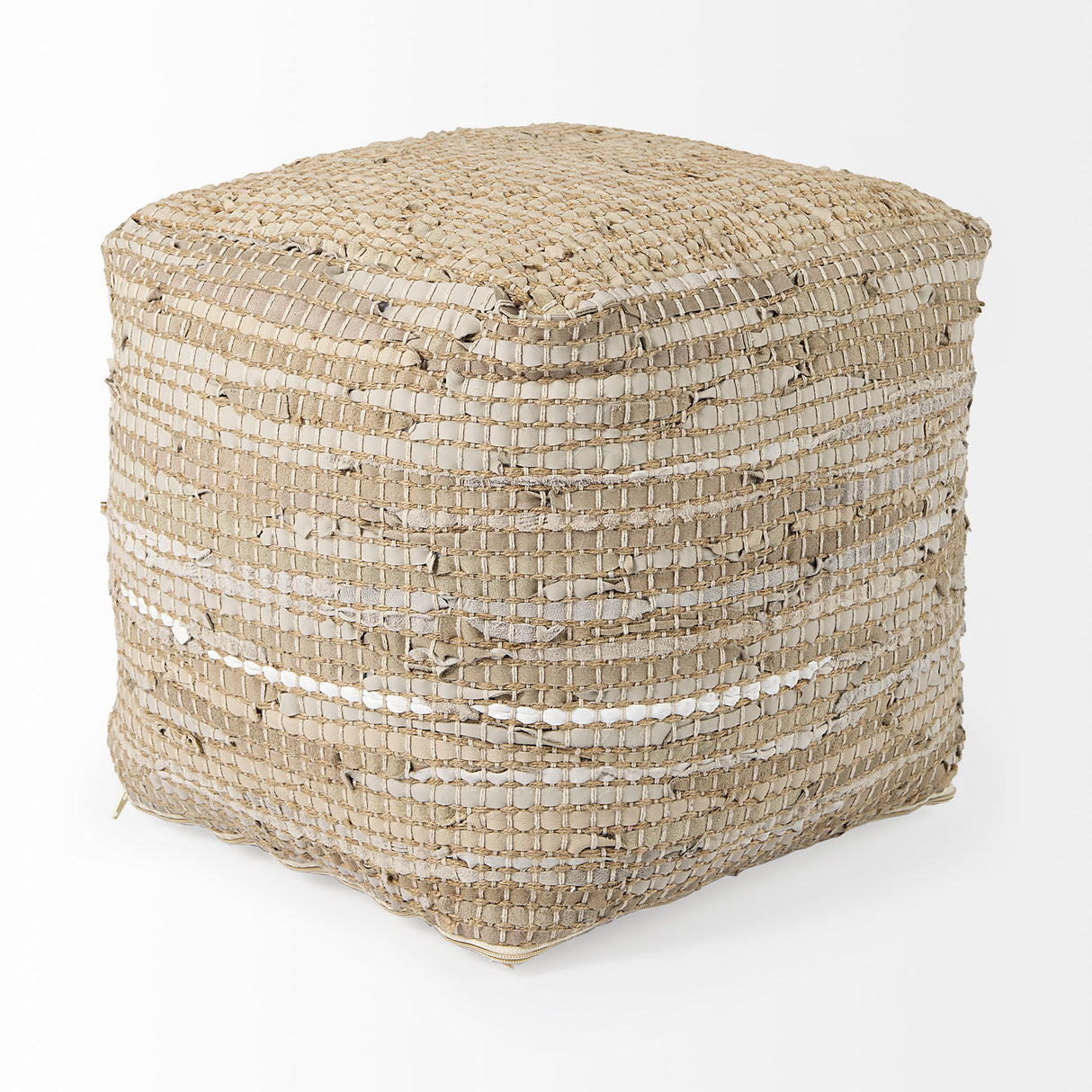 Aalia 16.0L x 16.0W x 16.0H Beige Leather and Jute Pouf from Mercana - Luna Furniture