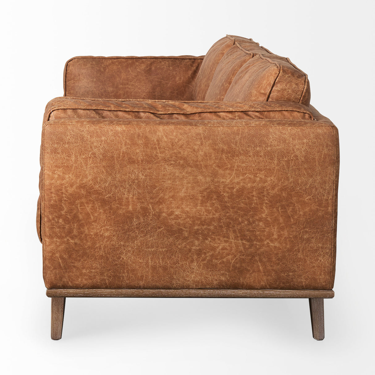 Brooks 90.2L x 34.8W x 33.5H Cognac Brown Faux Leather Three Seater Sofa W/ Medium Brown Wooden Legs from Mercana - Luna Furniture