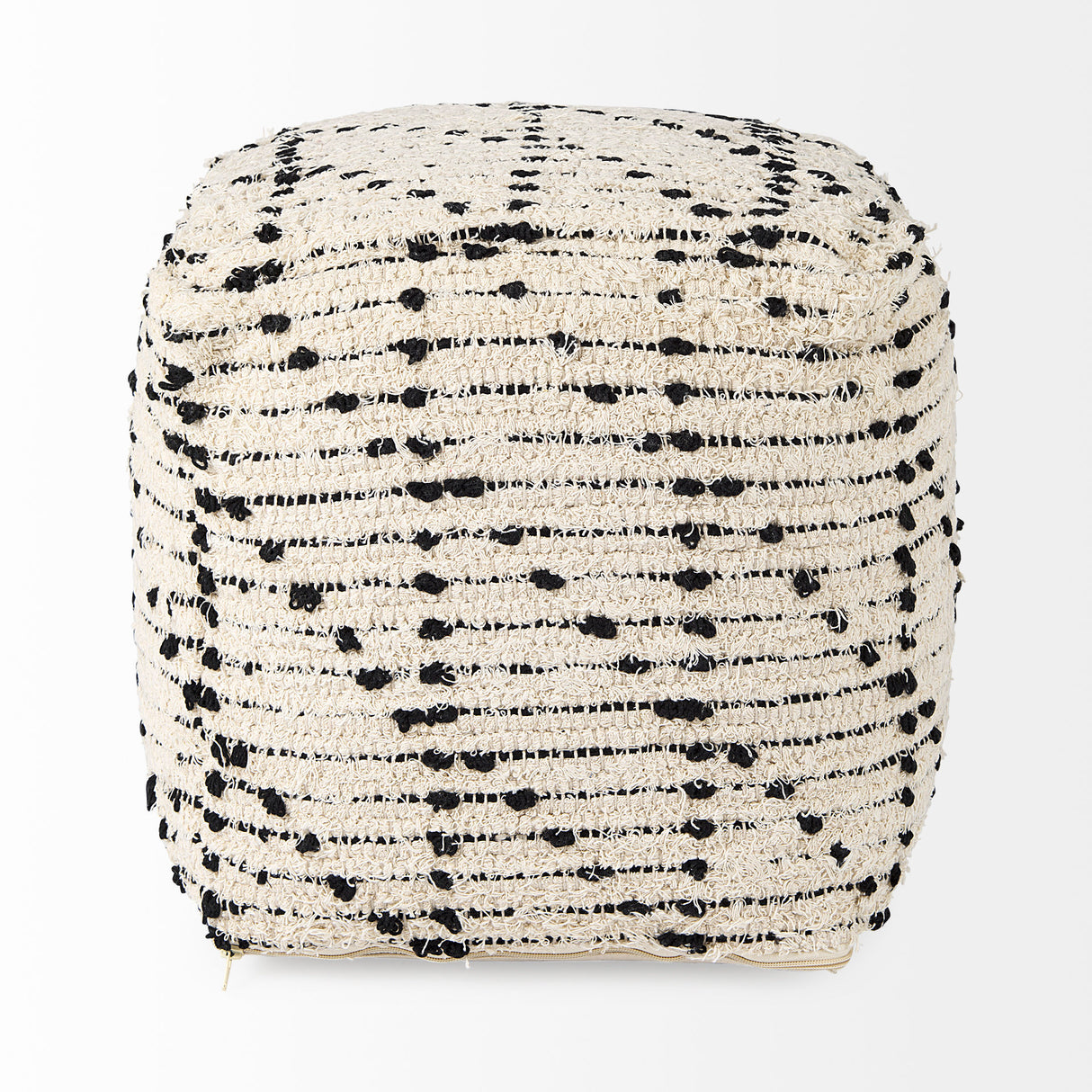 Aarohi 16.0L x 16.0W x 16.0H Cream/Black Cotton Patterned Pouf from Mercana - Luna Furniture
