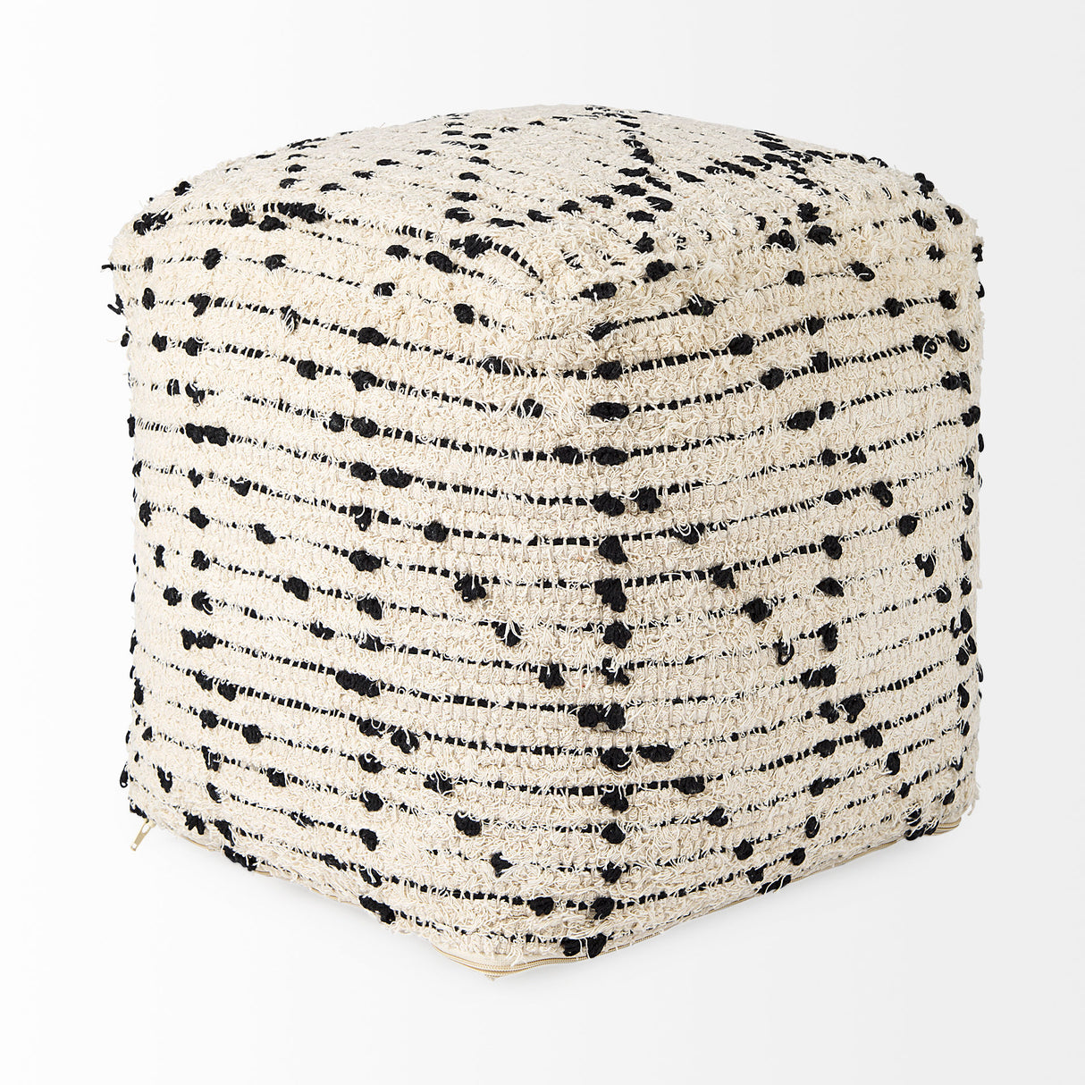 Aarohi 16.0L x 16.0W x 16.0H Cream/Black Cotton Patterned Pouf from Mercana - Luna Furniture
