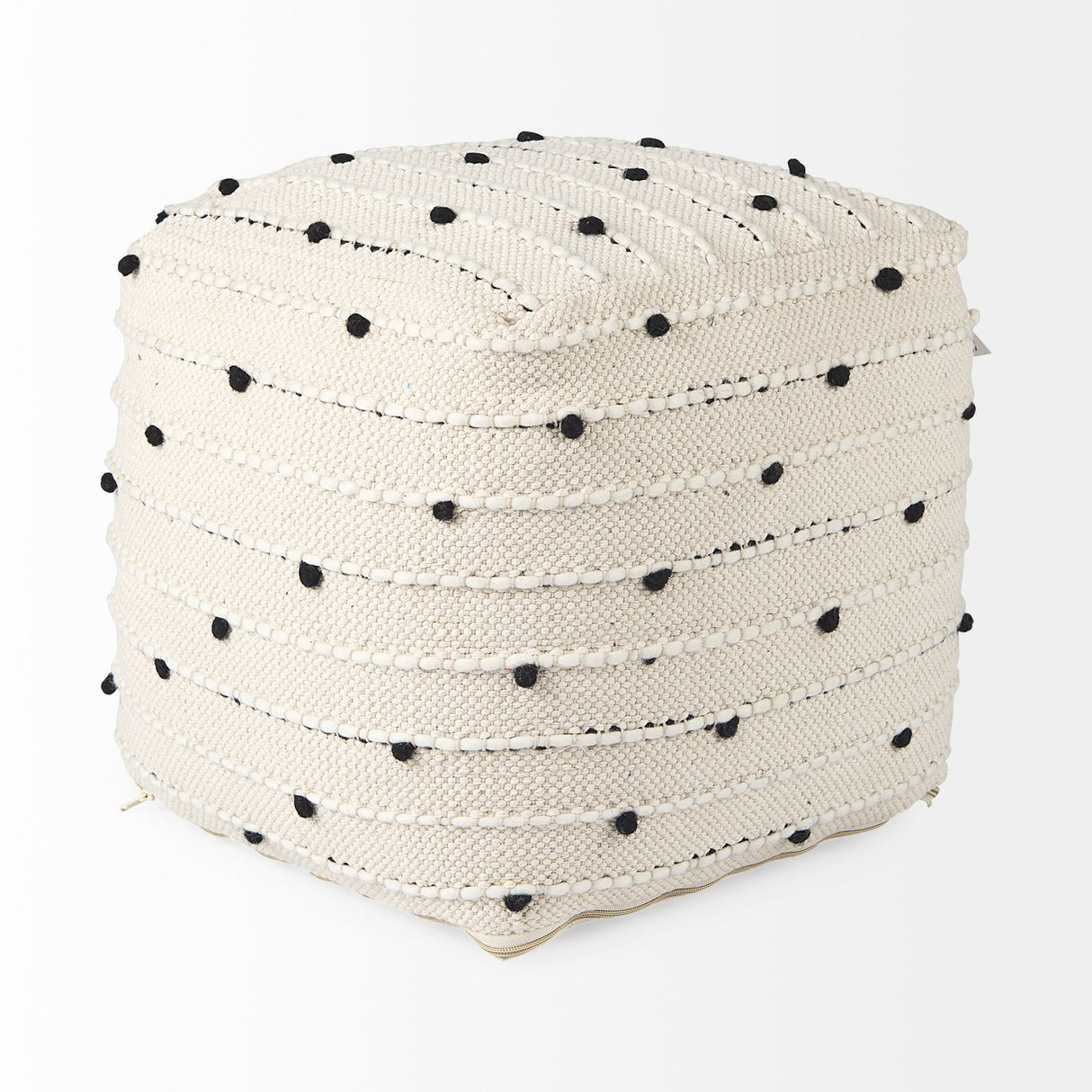Amaira 16.0L x 16.0W x 16.0H Cream/Black/White patterned Wool and Cotton Pouf from Mercana - Luna Furniture