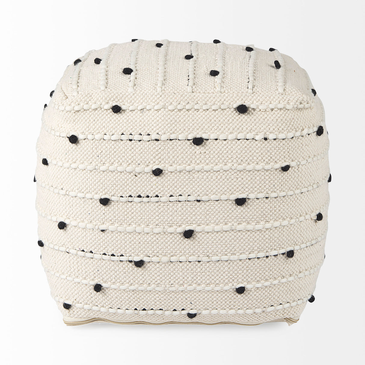Amaira 16.0L x 16.0W x 16.0H Cream/Black/White patterned Wool and Cotton Pouf from Mercana - Luna Furniture