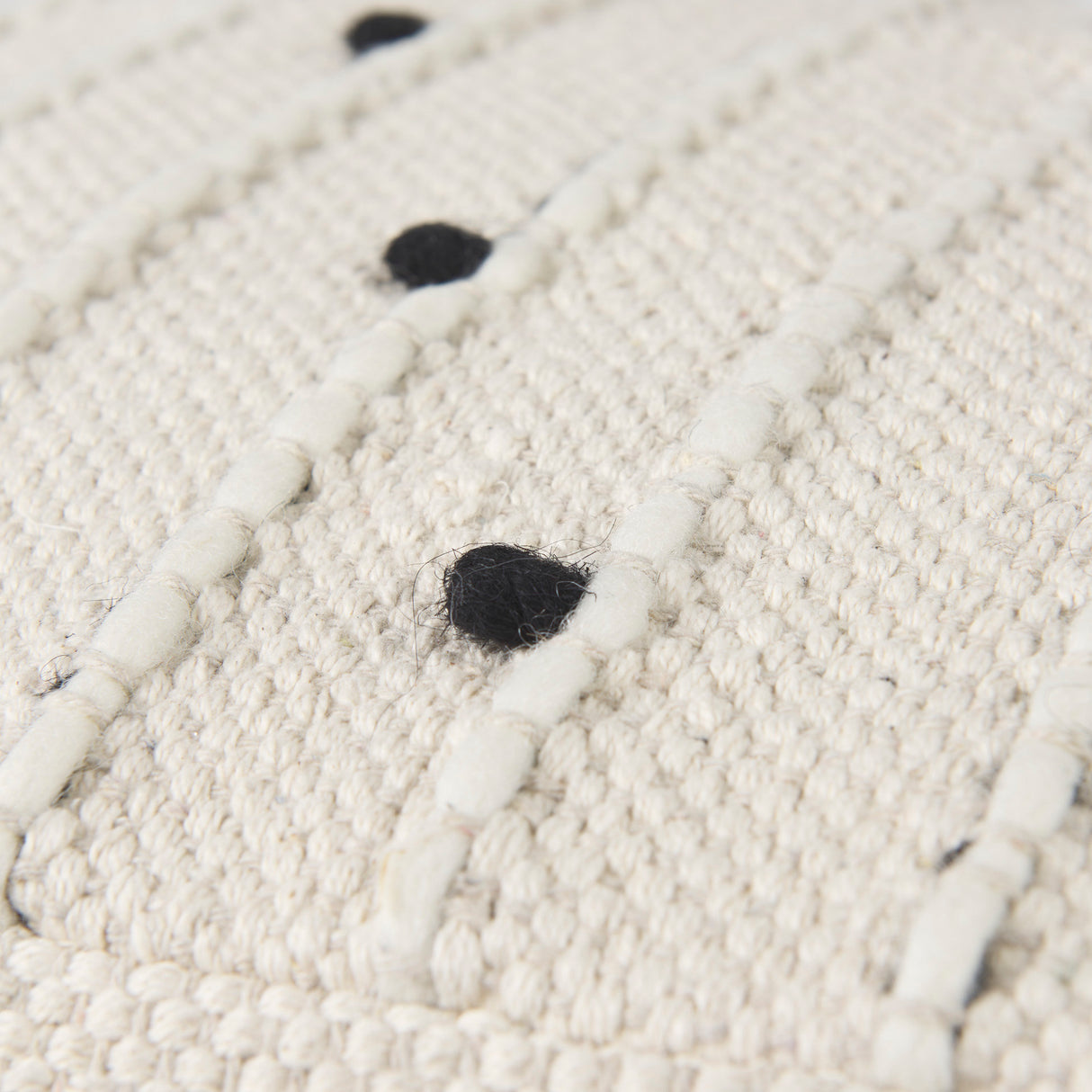 Amaira 16.0L x 16.0W x 16.0H Cream/Black/White patterned Wool and Cotton Pouf from Mercana - Luna Furniture