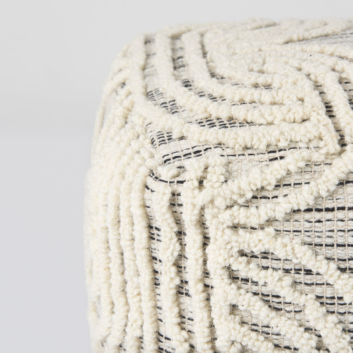 Amaya 16.0L x 16.0W x 16.0H Cream/Black/Gray Wool and Cotton Pouf from Mercana - Luna Furniture