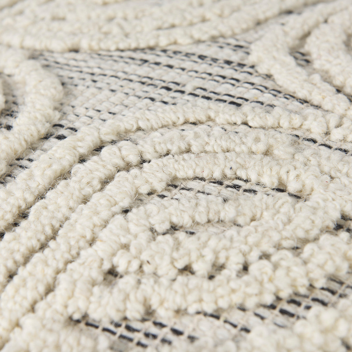 Amaya 16.0L x 16.0W x 16.0H Cream/Black/Gray Wool and Cotton Pouf from Mercana - Luna Furniture