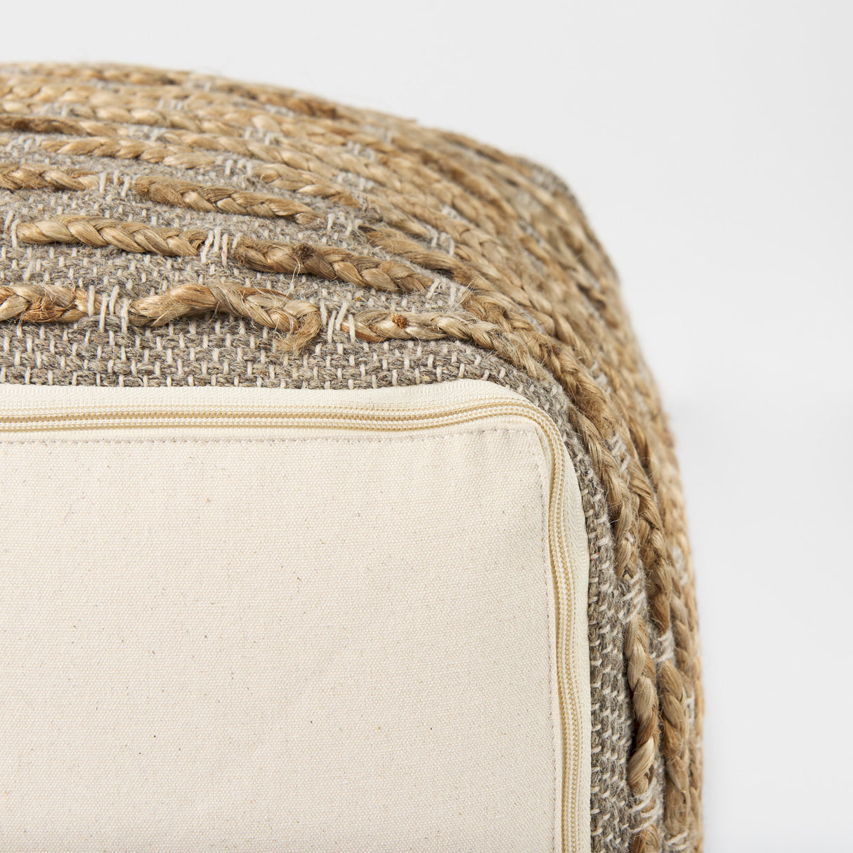 Binita 16.0L x 16.0W x 16.0H Gray/Brown Hemp Wool and Cotton Pouf from Mercana - Luna Furniture
