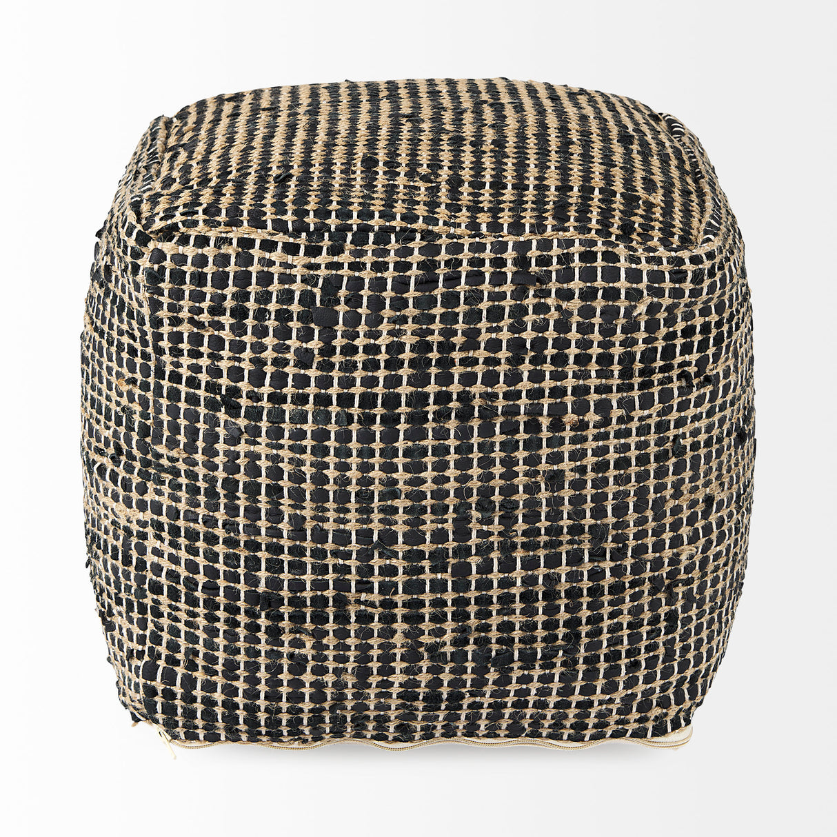Aalia 16.0L x 16.0W x 16.0H Charcoal Leather and Jute Pouf from Mercana - Luna Furniture