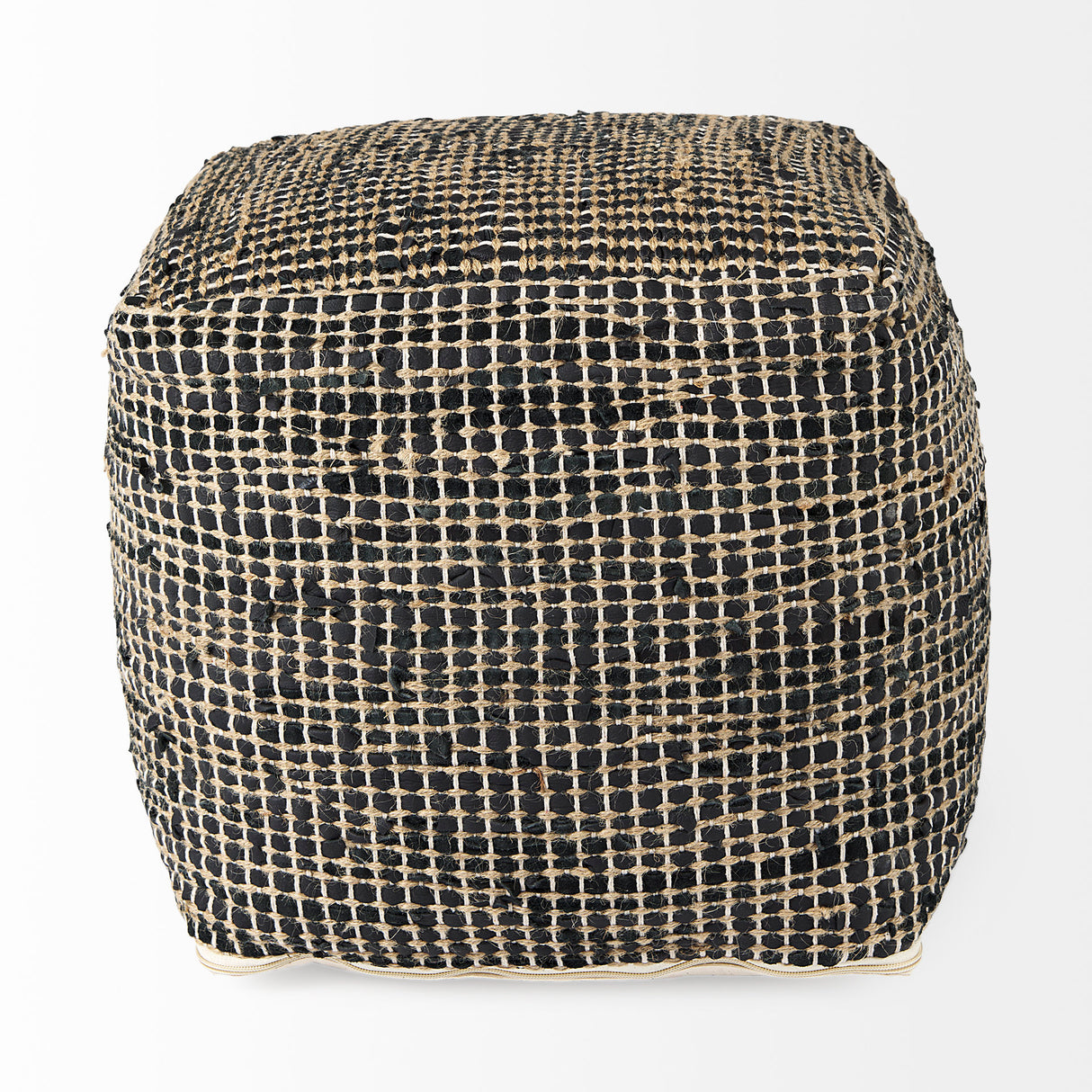 Aalia 16.0L x 16.0W x 16.0H Charcoal Leather and Jute Pouf from Mercana - Luna Furniture