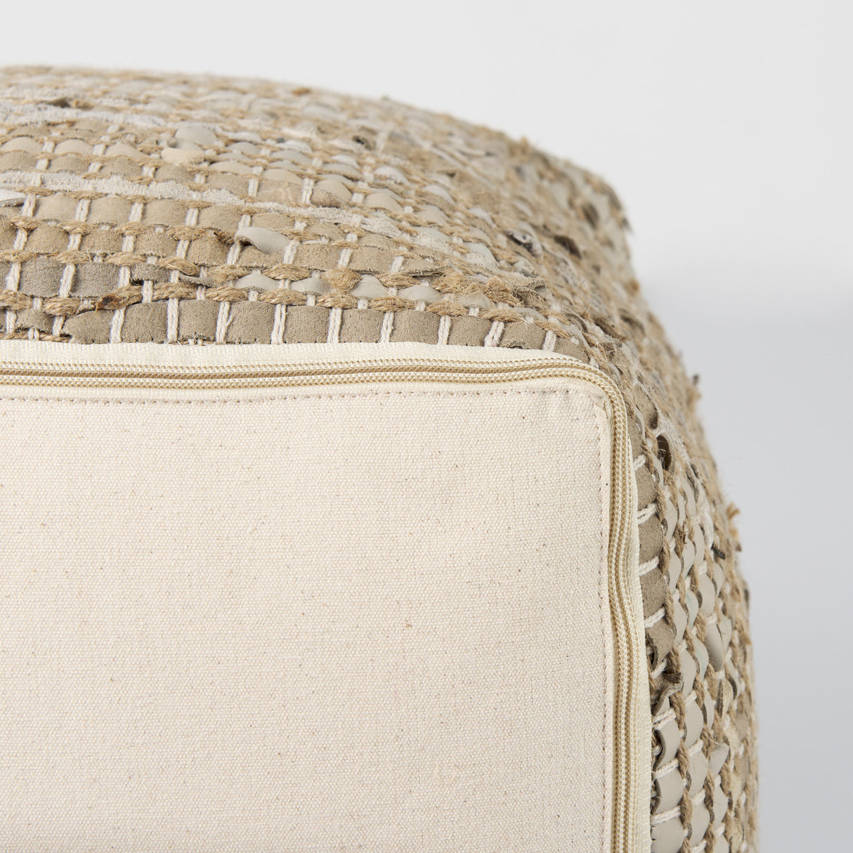 Aalia 16.0L x 16.0W x 16.0H Beige Leather and Jute Pouf from Mercana - Luna Furniture