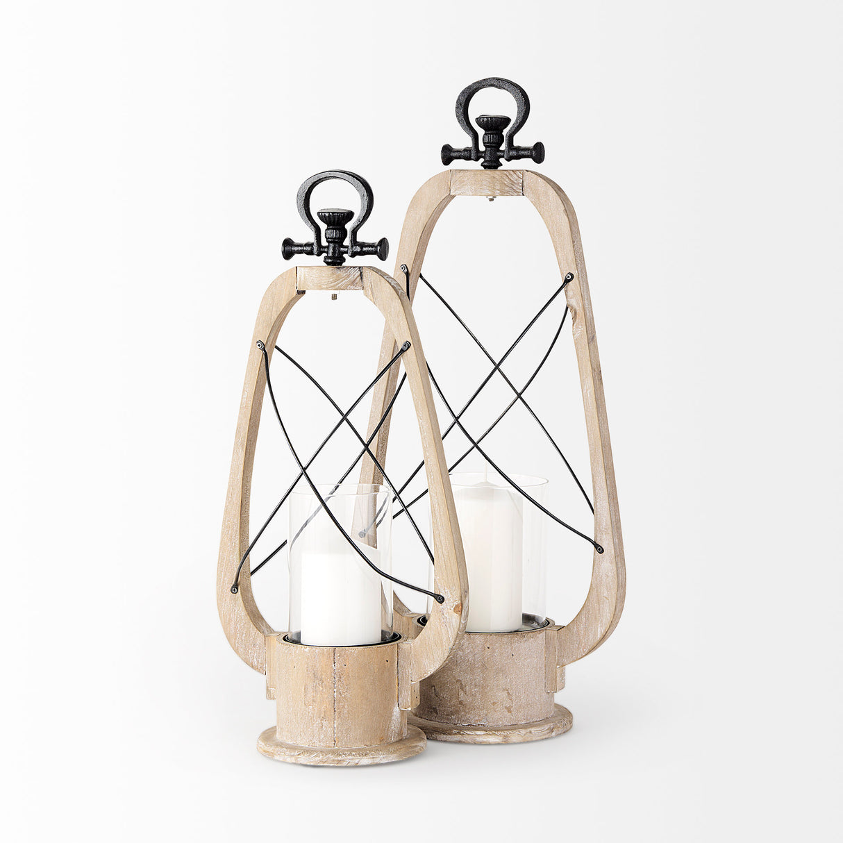 Zain II Large Brown Wooden Vintage Inspired Candle Holder Lantern from Mercana - Luna Furniture