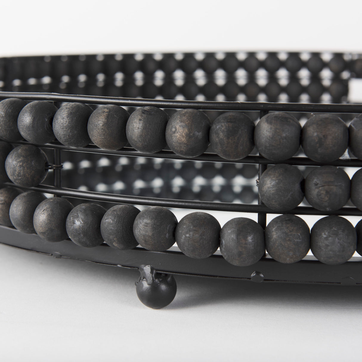 Decatur II 21L x 21W Black Wooden Bead Mirrored Bottom Round Tray from Mercana - Luna Furniture