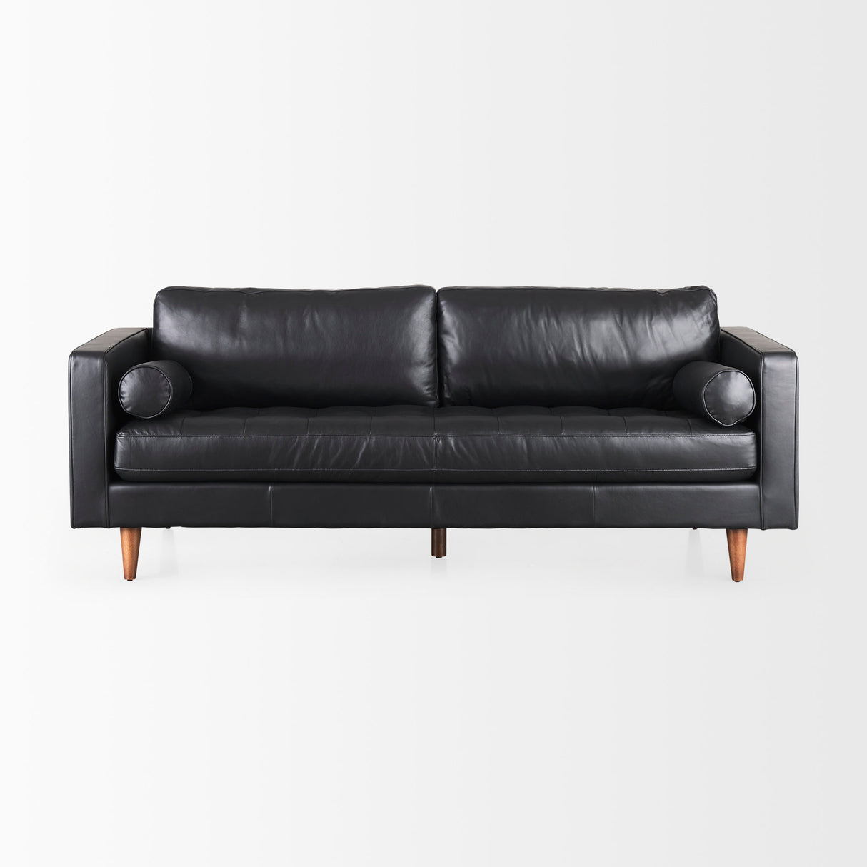 Svend 88.0L x 38.0W x 34.0H Black Leather Sofa from Mercana - Luna Furniture
