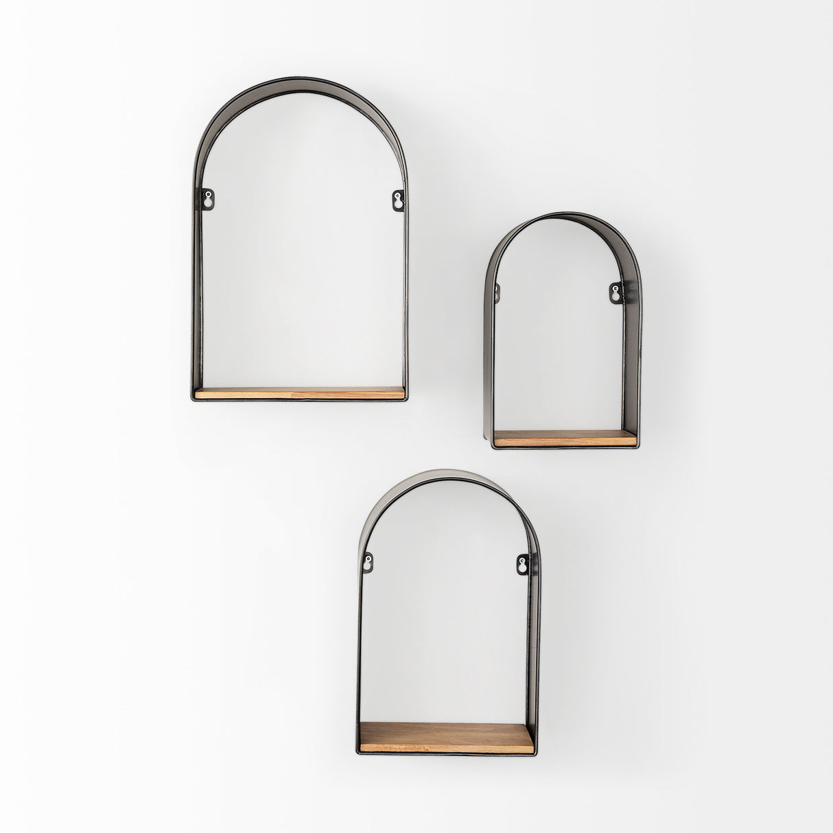 Finley Set of 3 Black Metal W/Wood Wall Shelves from Mercana - Luna Furniture