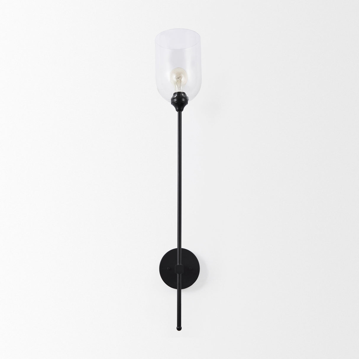 Clyde 6.0L x 8.0W x 37.0H Matte Black W/Glass Round Wall Sconce from Mercana - Luna Furniture