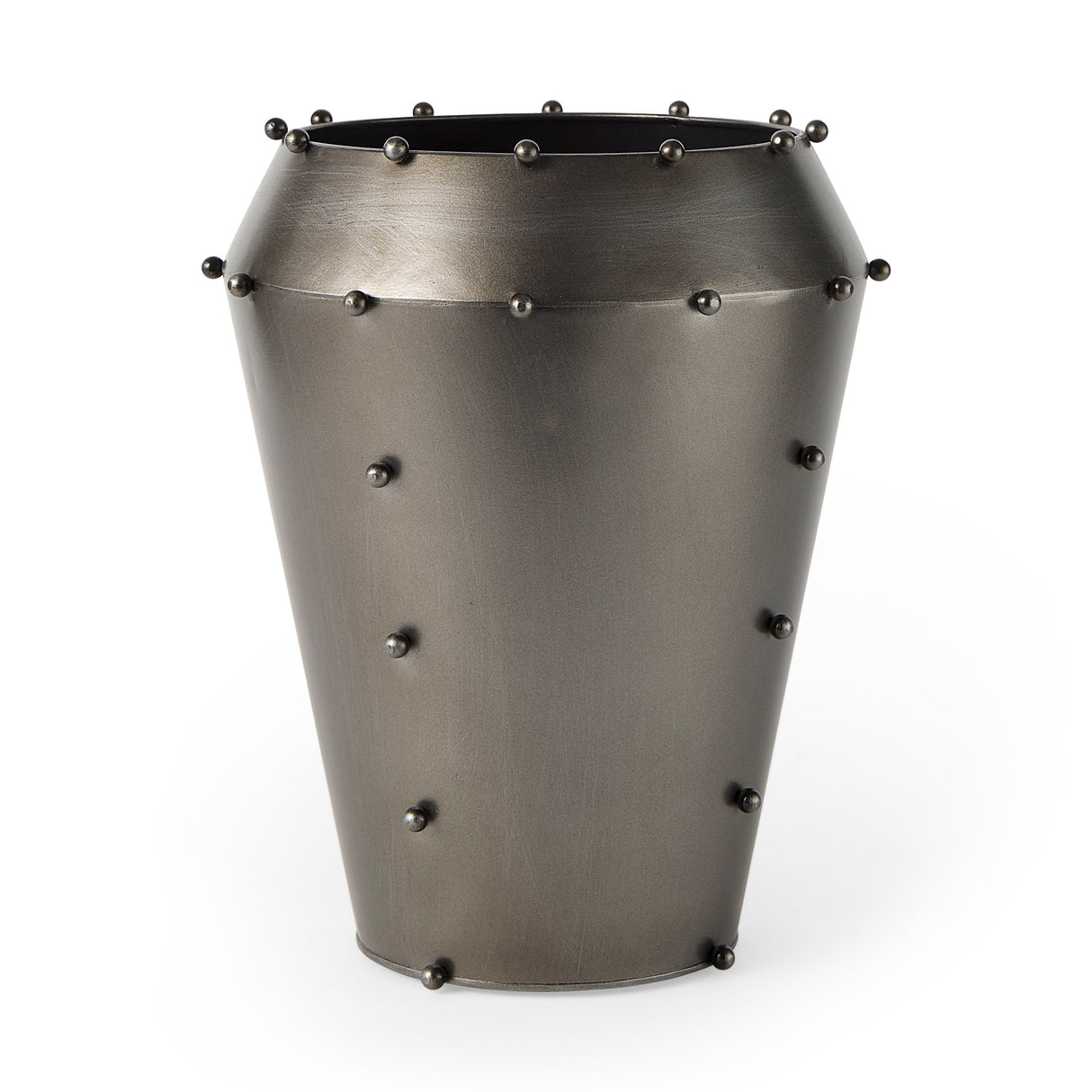Elio 12.2H Large Gun Metal Gray Metal W/Studs Vase from Mercana - Luna Furniture