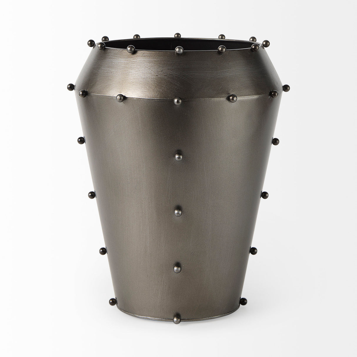 Elio 12.2H Large Gun Metal Gray Metal W/Studs Vase from Mercana - Luna Furniture