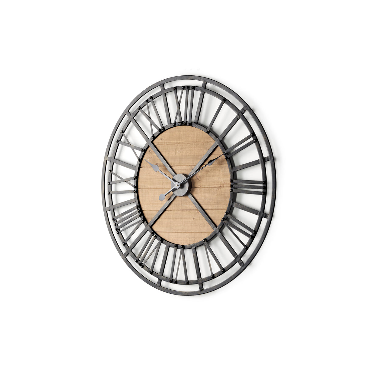 Lewiston 30.1L x 2.0W x 30.1H Black Iron W/Wood Round Wall Clock from Mercana - Luna Furniture