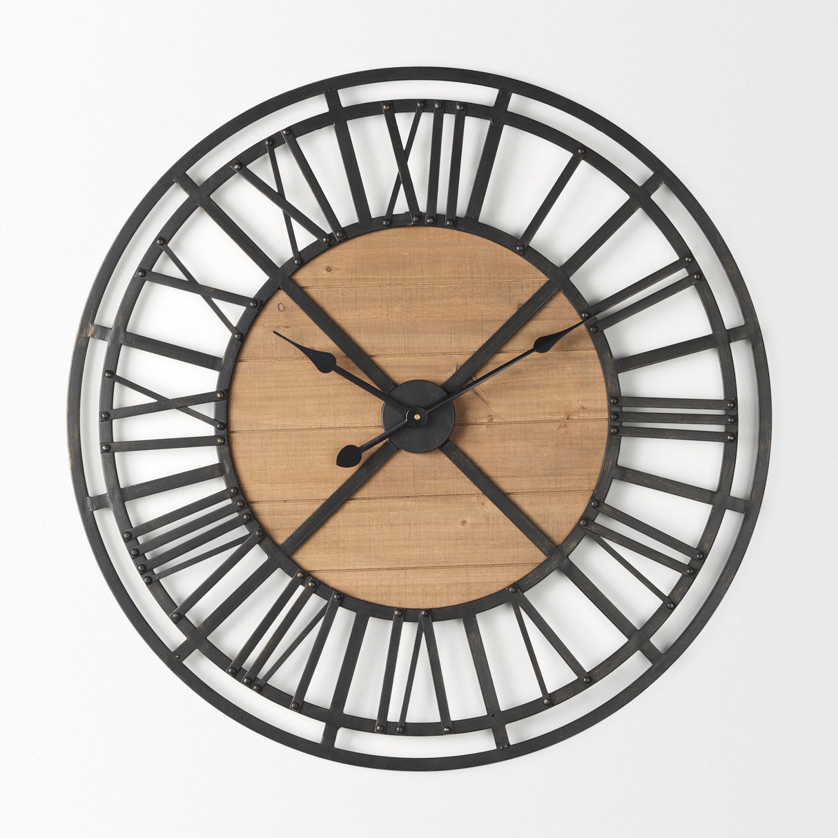 Lewiston 30.1L x 2.0W x 30.1H Black Iron W/Wood Round Wall Clock from Mercana - Luna Furniture
