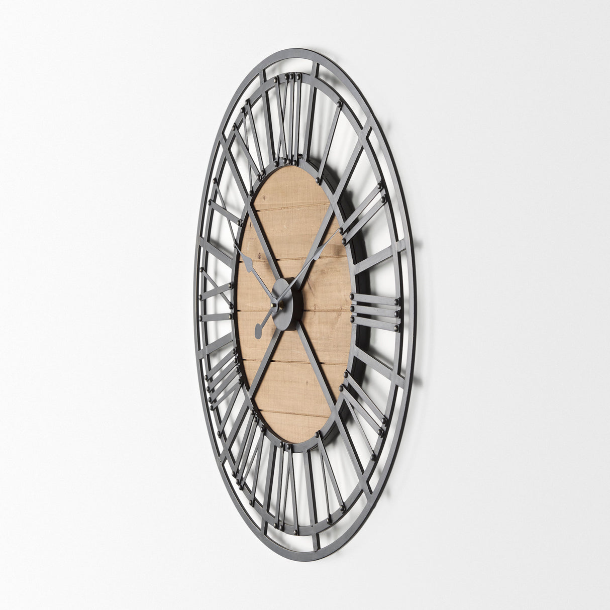 Lewiston 30.1L x 2.0W x 30.1H Black Iron W/Wood Round Wall Clock from Mercana - Luna Furniture