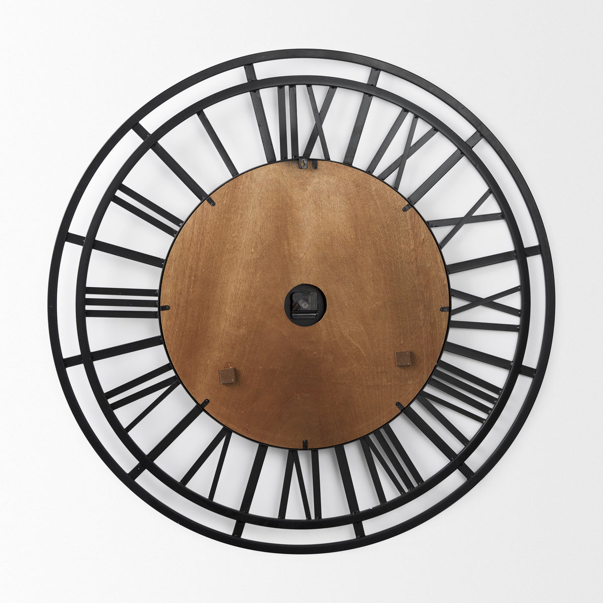 Lewiston 42.1L x 2.6W x 42.1H Black Iron W/Wood Round Wall Clock from Mercana - Luna Furniture