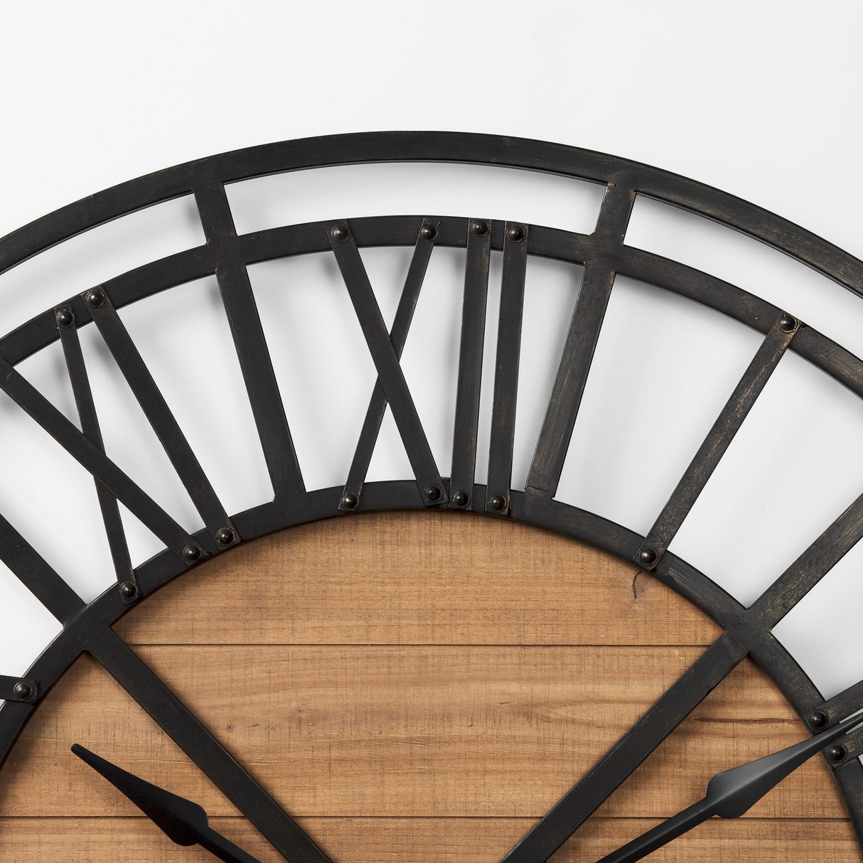Lewiston 42.1L x 2.6W x 42.1H Black Iron W/Wood Round Wall Clock from Mercana - Luna Furniture