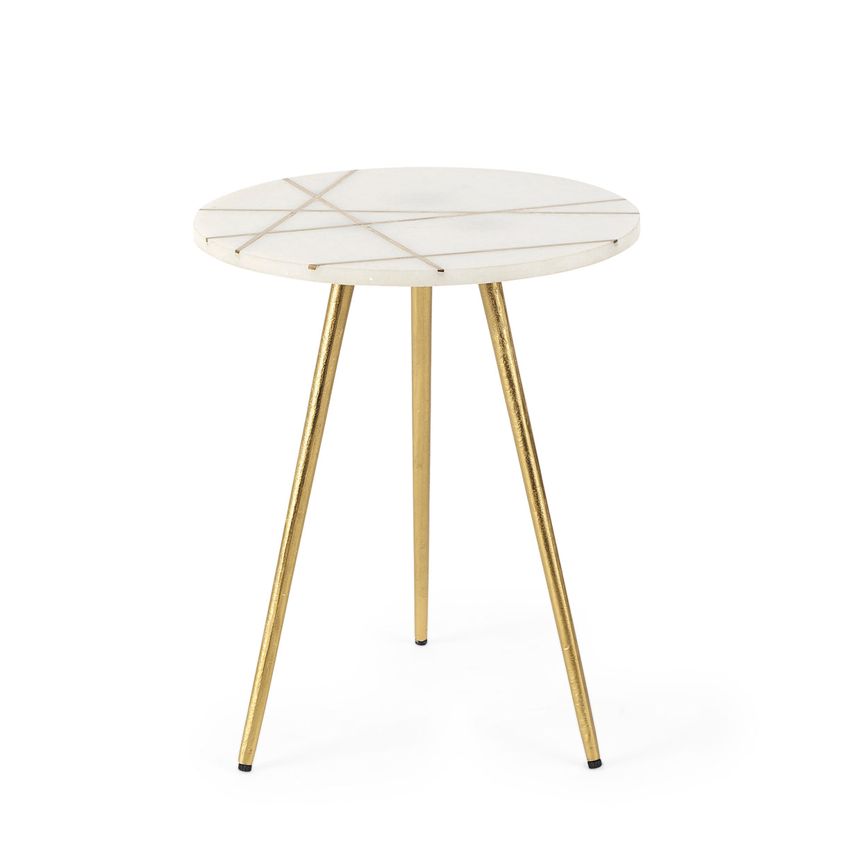 Vivienne 16.0L x 16.0W x 19.0H White Marble W/Antique Gold Metal Round Small Side Table from Mercana - Luna Furniture