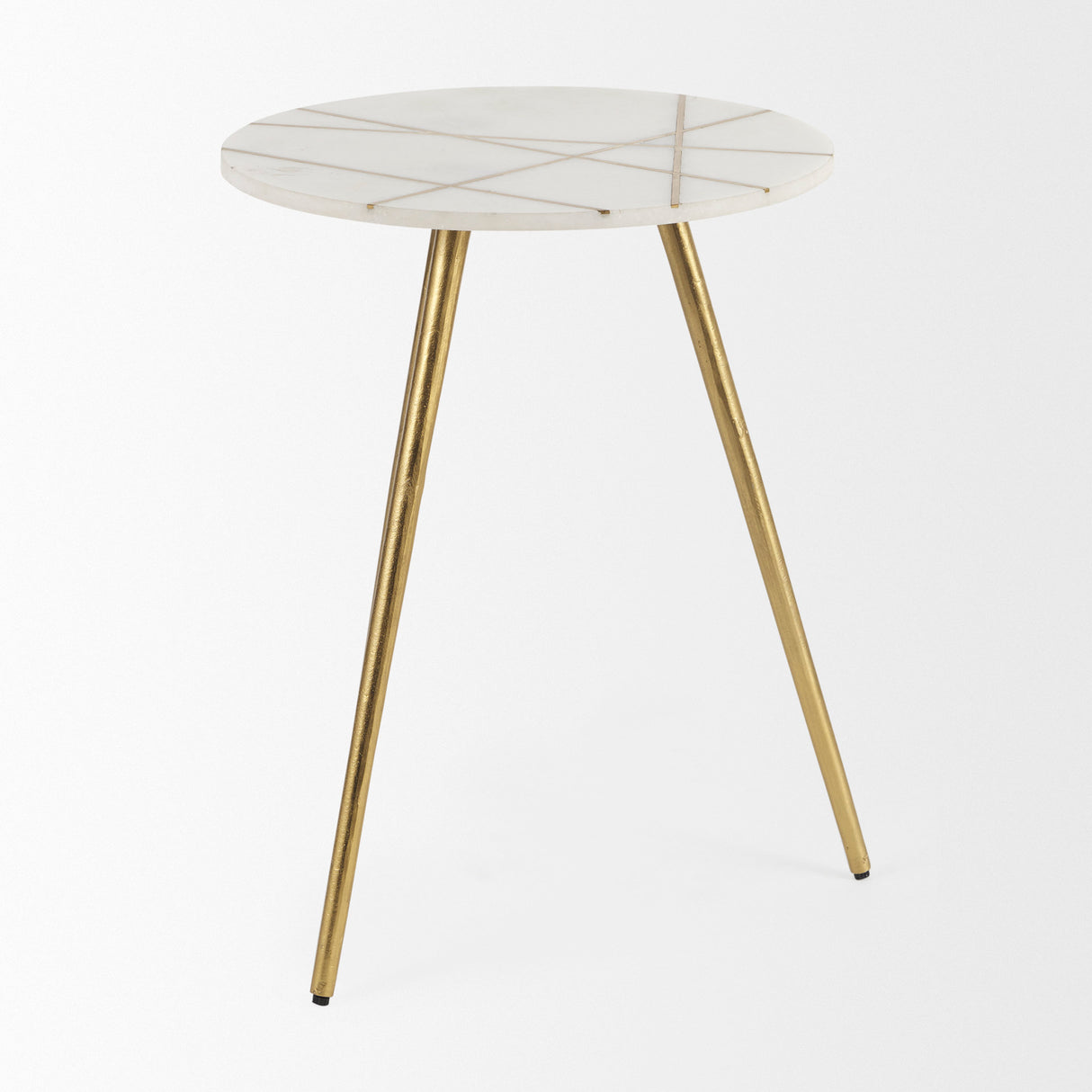 Vivienne 18.0L x 18.0W x 23.0H White Marble W/Antique Gold Metal Round Large Accent Table from Mercana - Luna Furniture