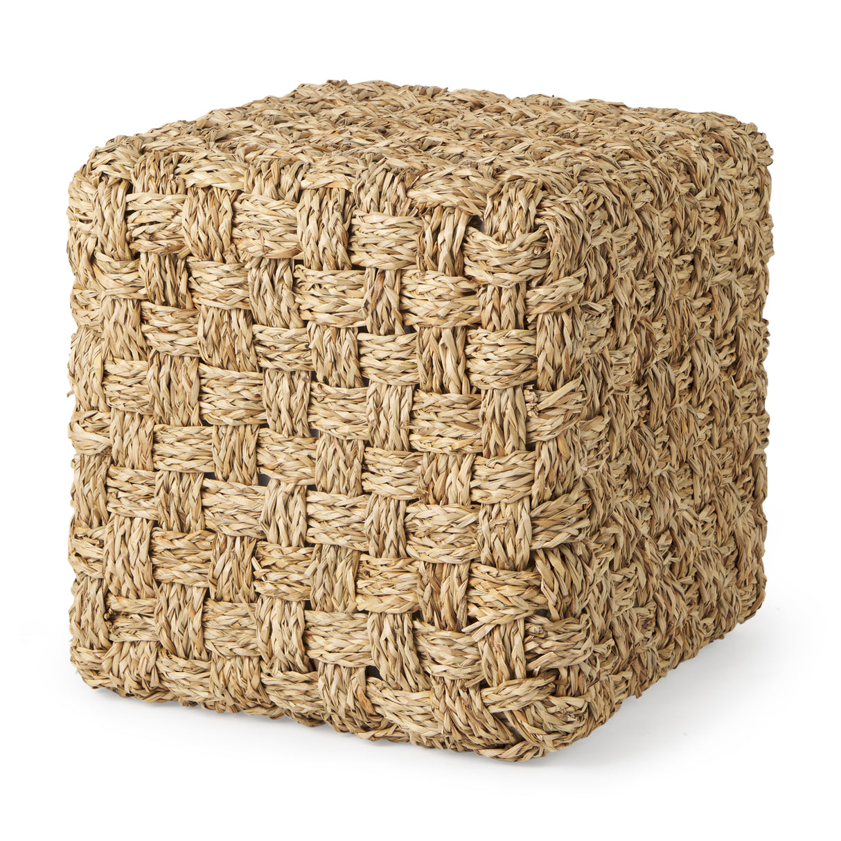 Adele 17.7L x 17.7W x 17.7H Medium Brown Seagrass Woven Square Pouf from Mercana - Luna Furniture