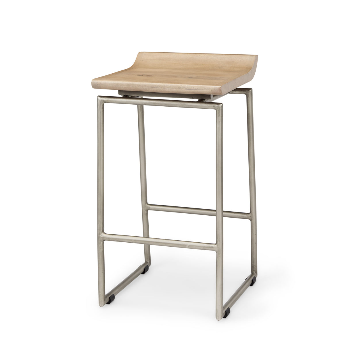 Givens 25.8"H Seat Height Brown Wood W/Silver Metal Frame Counterstool from Mercana - Luna Furniture