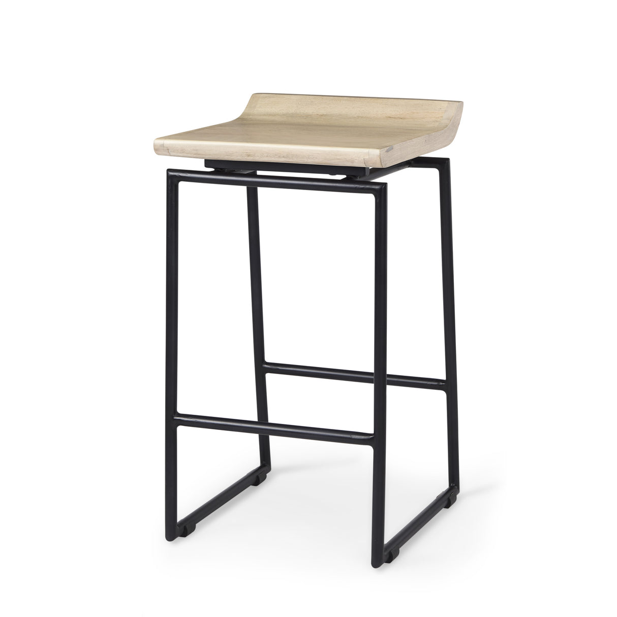 Givens 25.8"H Seat Height Natural Wood W/Black Metal Counter Stool from Mercana - Luna Furniture