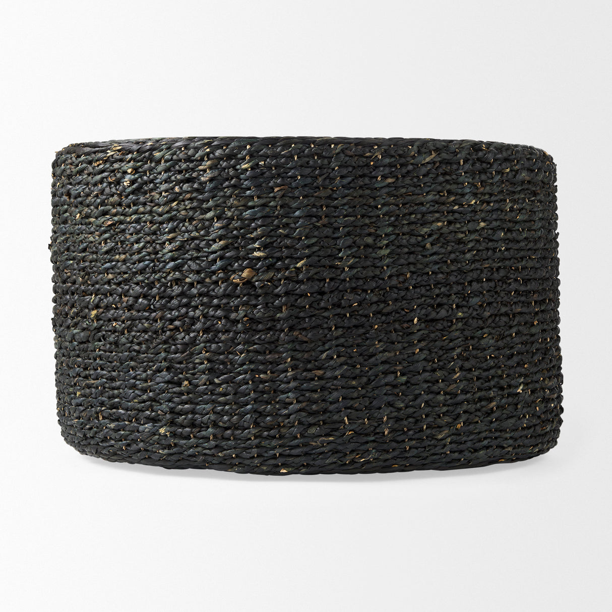 Dina 75L x 75W x 45H Black Cornhusk and Water Hyacinth Round Coffee Table Pouf from Mercana - Luna Furniture