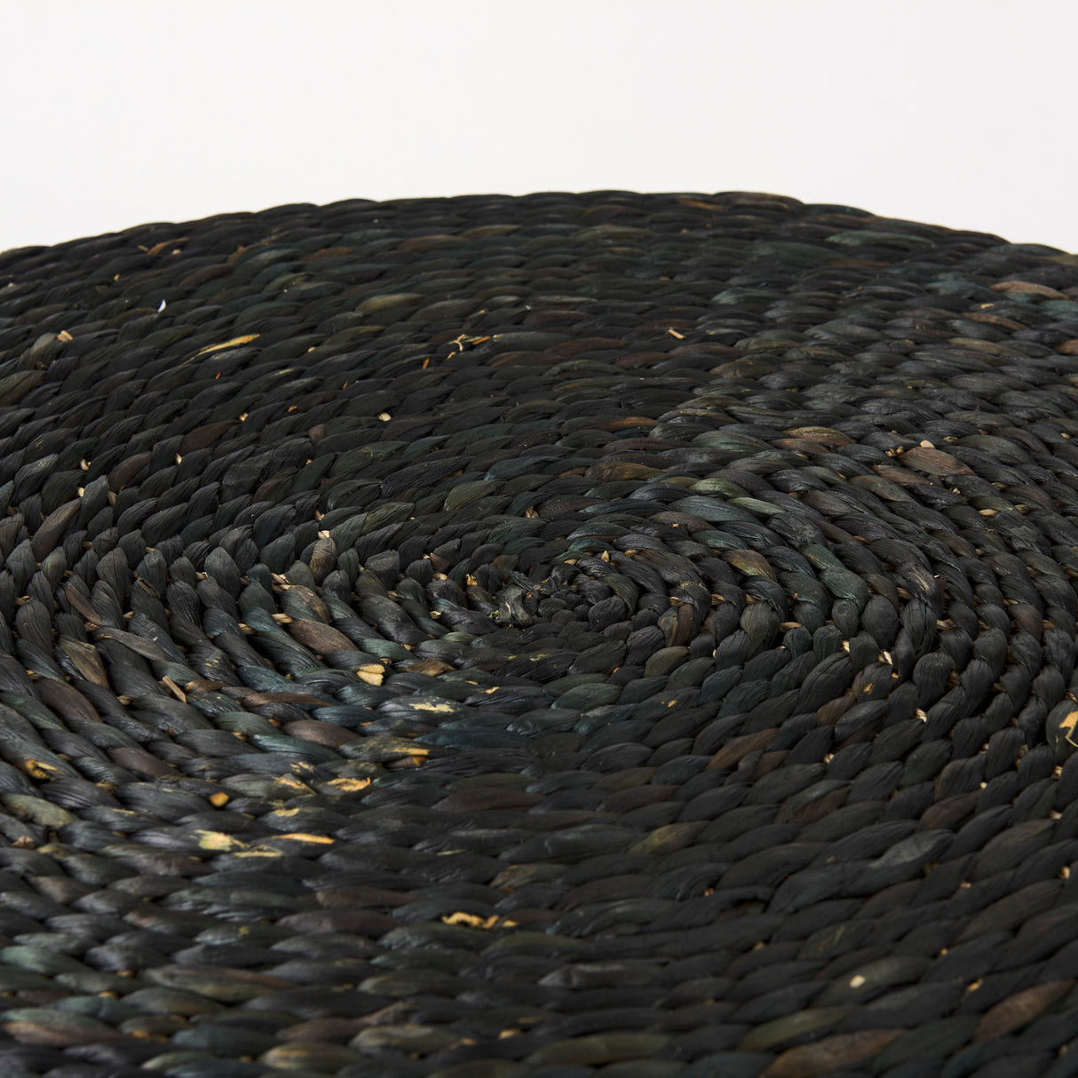 Dina 75L x 75W x 45H Black Cornhusk and Water Hyacinth Round Coffee Table Pouf from Mercana - Luna Furniture