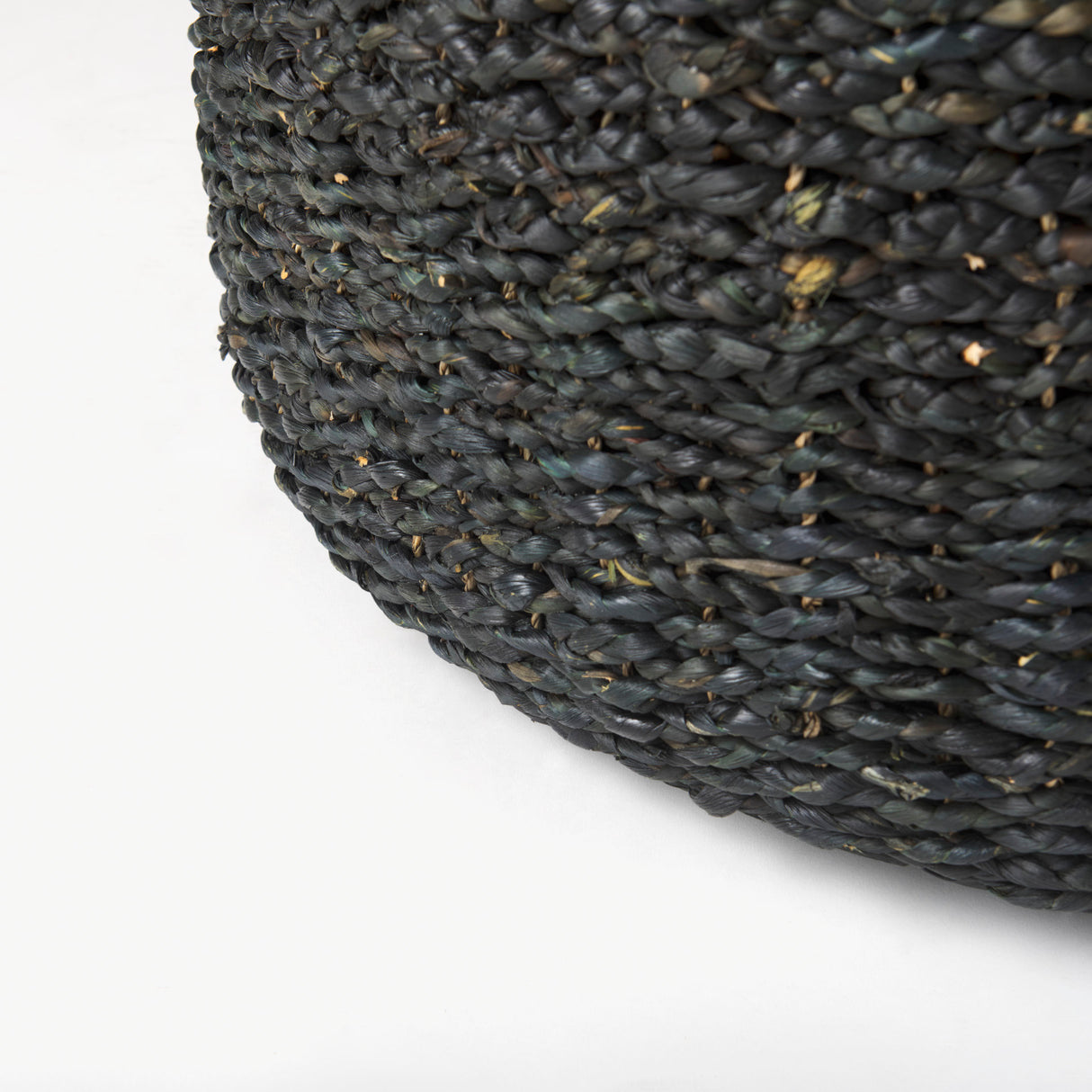 Dina 75L x 75W x 45H Black Cornhusk and Water Hyacinth Round Coffee Table Pouf from Mercana - Luna Furniture