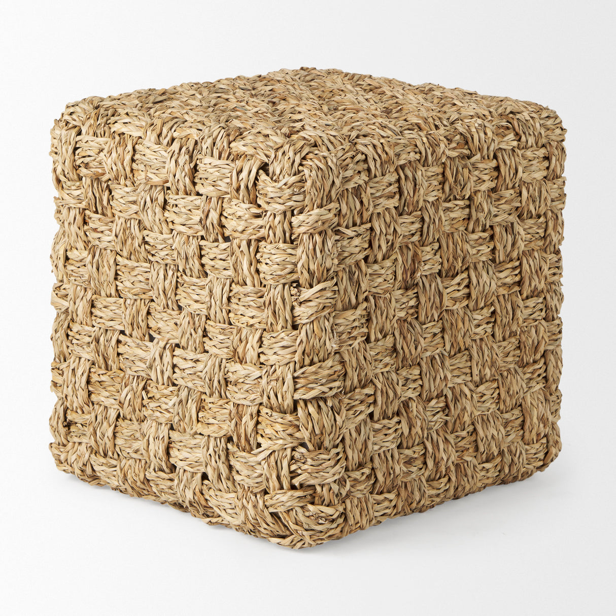 Adele 17.7L x 17.7W x 17.7H Medium Brown Seagrass Woven Square Pouf from Mercana - Luna Furniture