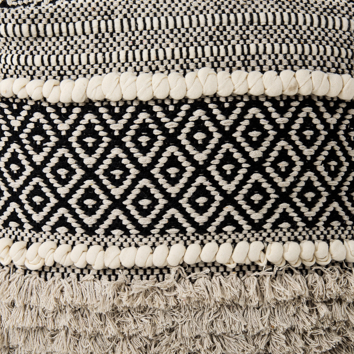 Darika 16.0L x 16.0W x 16.0H Black/White/Gray Cotton Pouf from Mercana - Luna Furniture