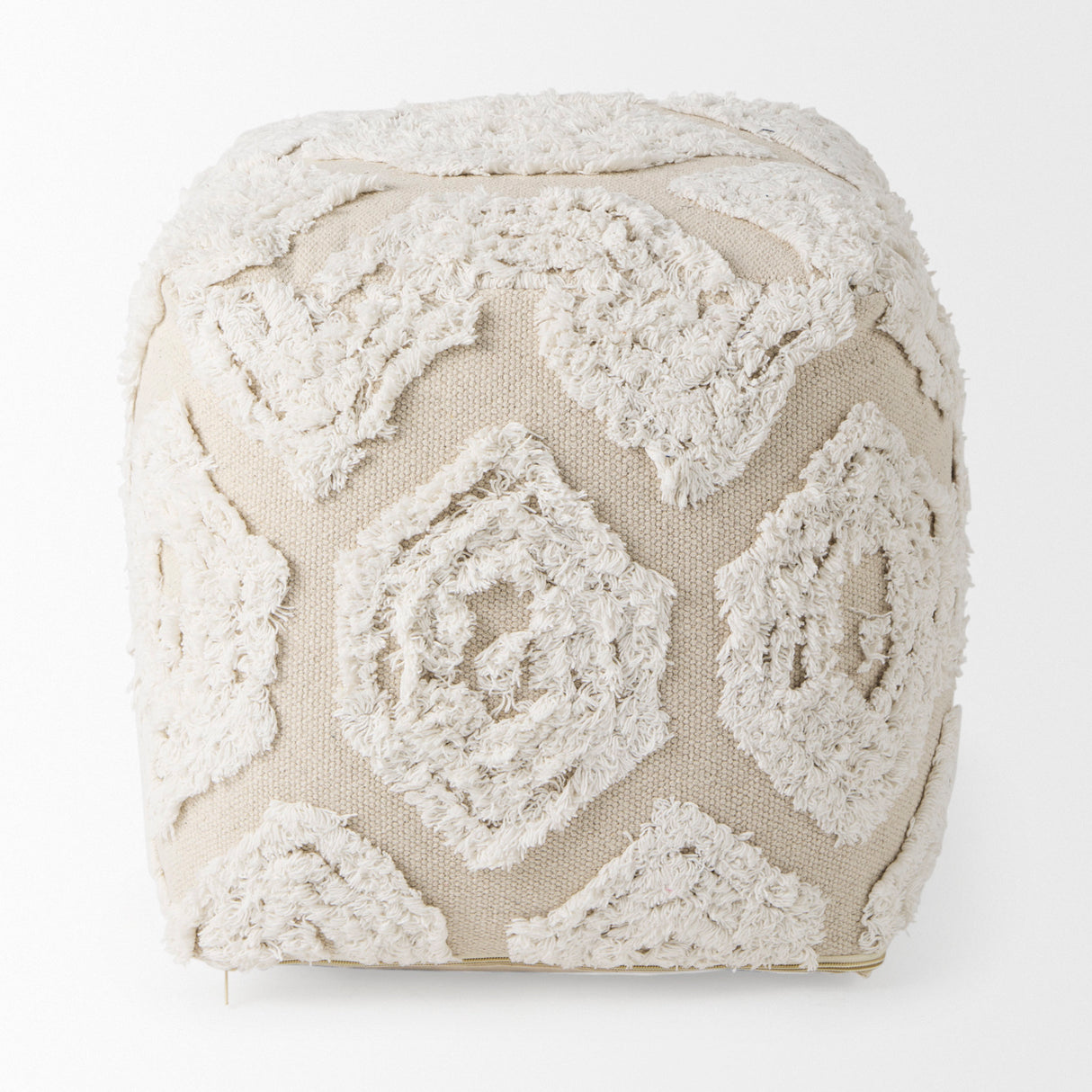 Ekanta 16.0L x 16.0W x 16.0H Cream/Beige Patterned Cotton Pouf from Mercana - Luna Furniture