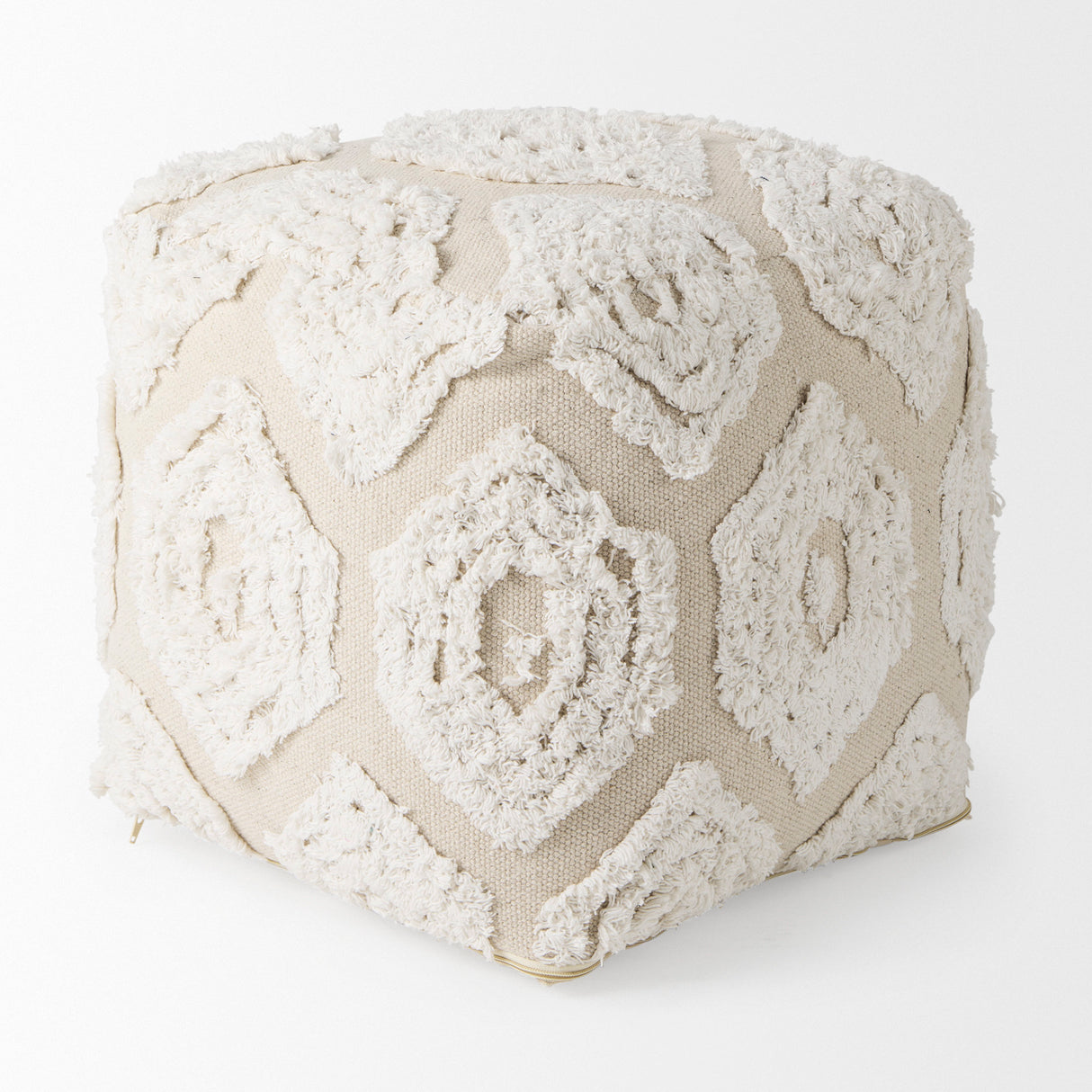 Ekanta 16.0L x 16.0W x 16.0H Cream/Beige Patterned Cotton Pouf from Mercana - Luna Furniture