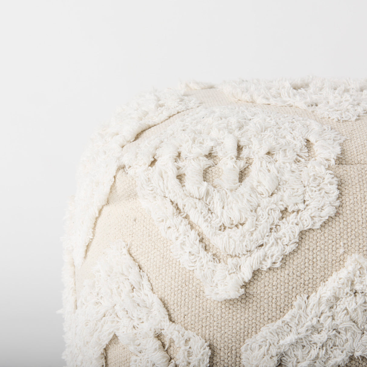 Ekanta 16.0L x 16.0W x 16.0H Cream/Beige Patterned Cotton Pouf from Mercana - Luna Furniture