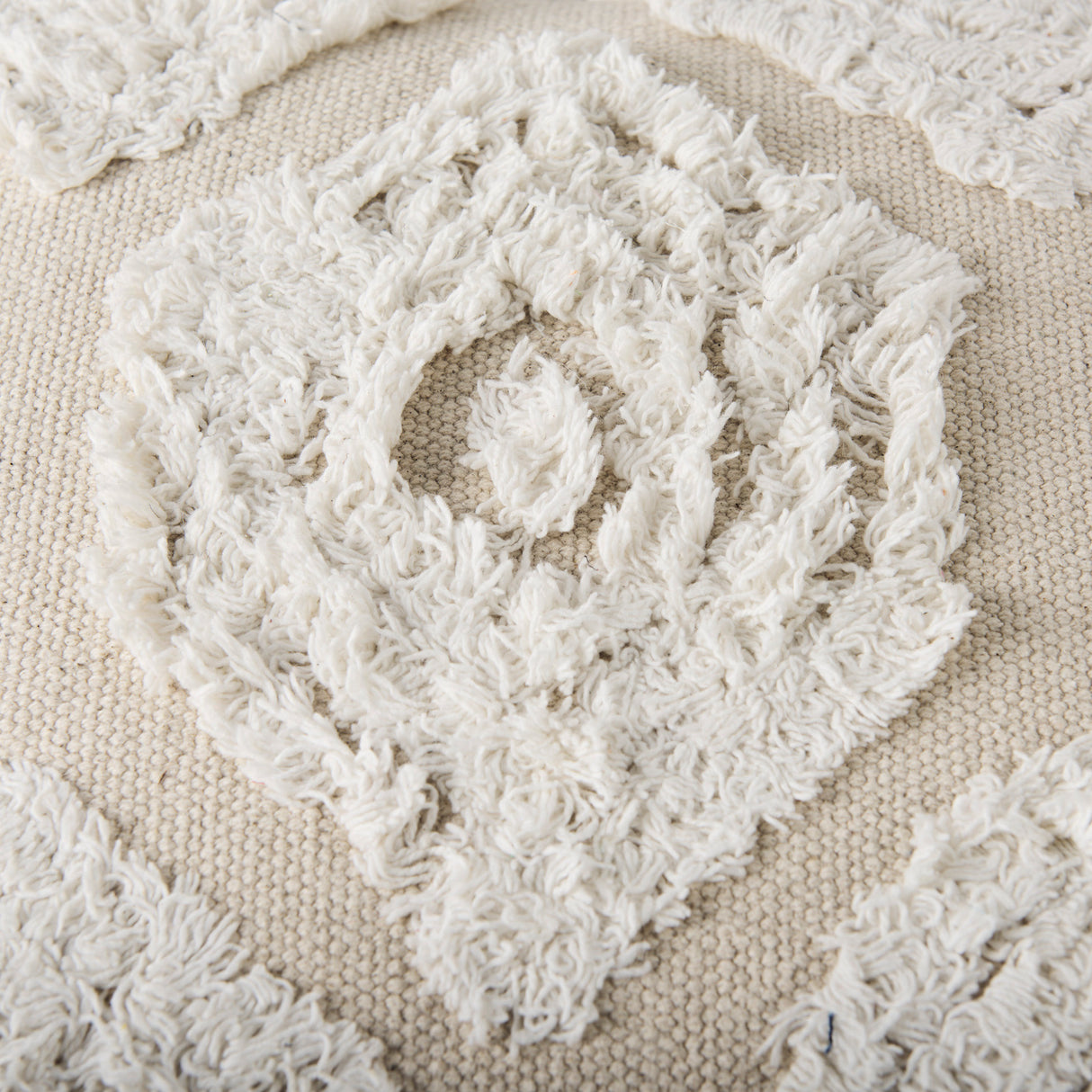 Ekanta 16.0L x 16.0W x 16.0H Cream/Beige Patterned Cotton Pouf from Mercana - Luna Furniture